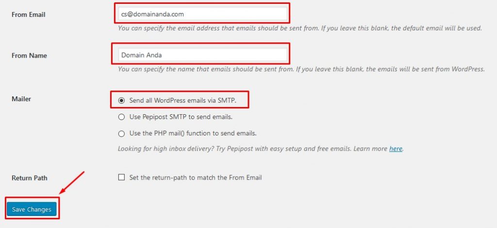 Setting Email Plugin WP-Mail-SMTP - Panduan toko satu